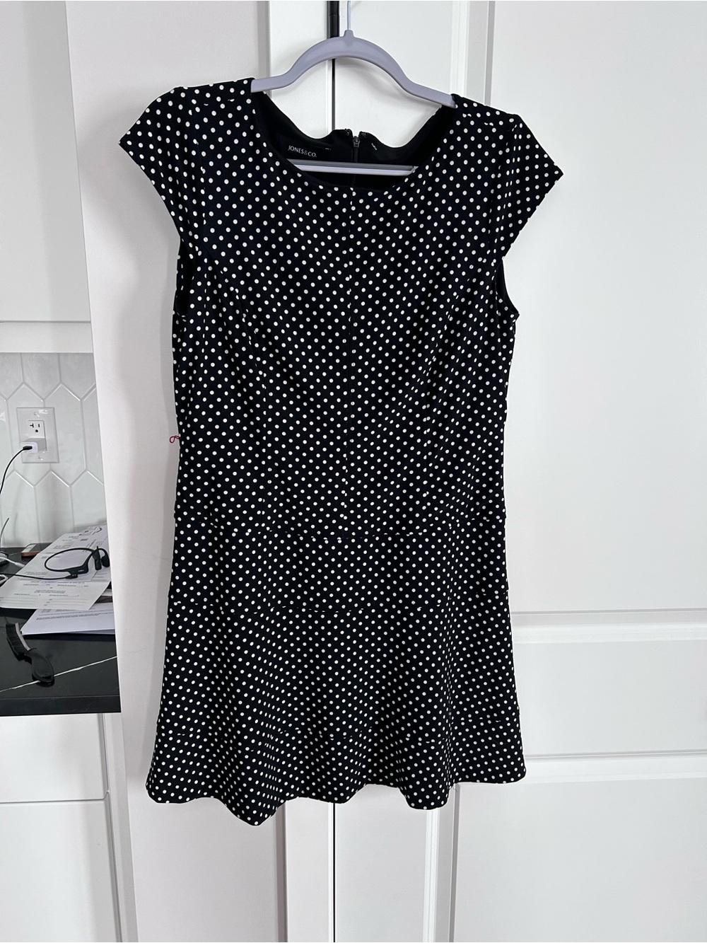 Jones & Co Black White Polka Dot Dress Midi Dress Casual Chic Retro Print